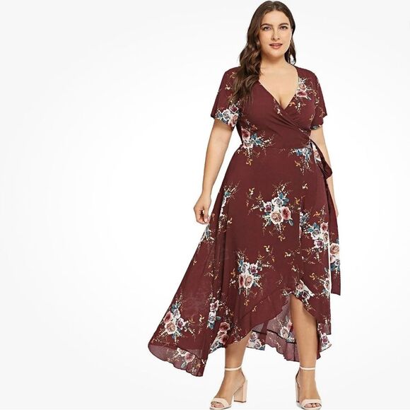 True wrap rust floral maxi dress size 0XL - Picture 1 of 7